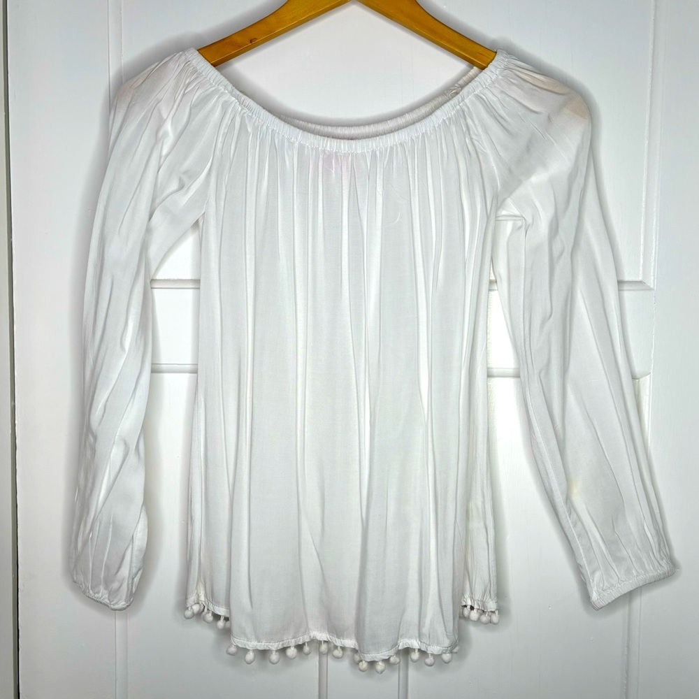 Lilly Pulitzer Off the Shoulder Pom Pom Trimmed Top